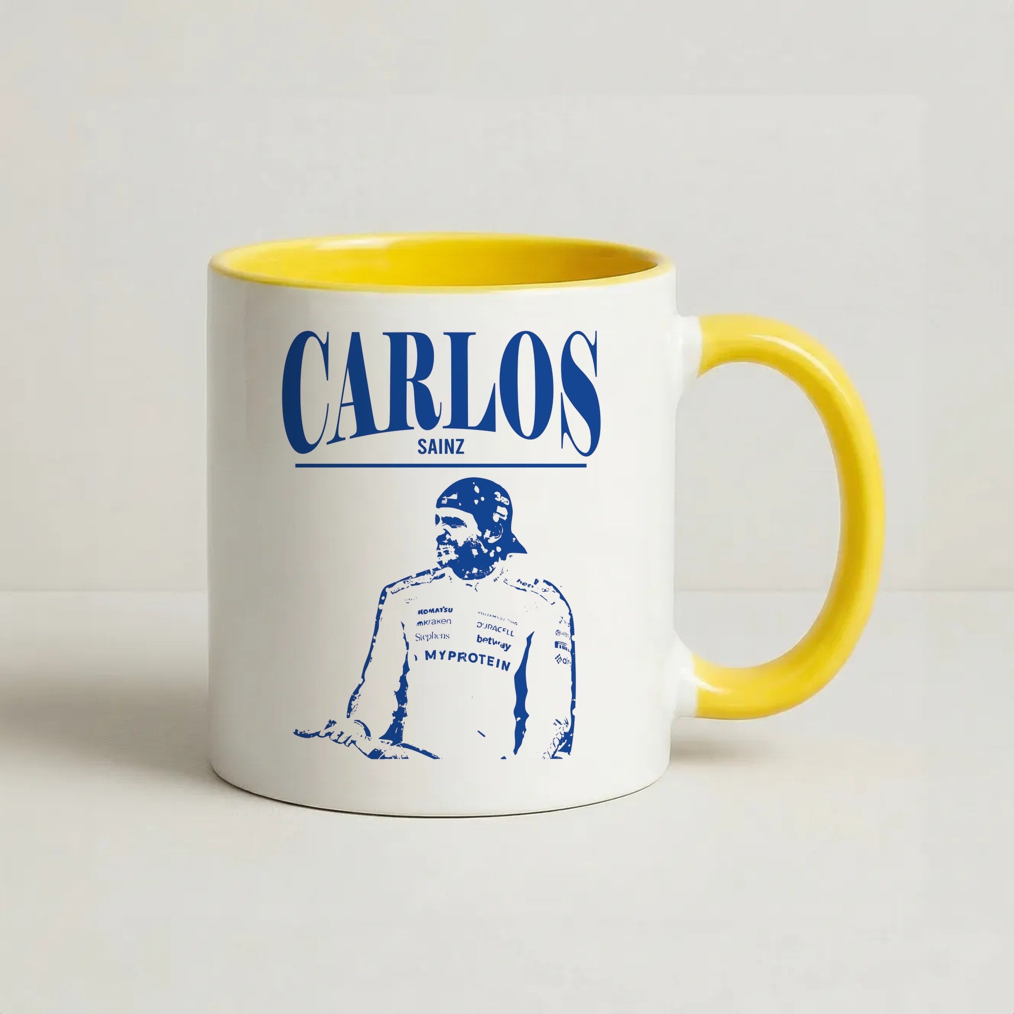 Carlos White And Blue Coffee Yellow Mug