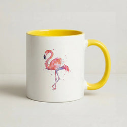 Watercolour Flamingo Painting Coffee Yellow Mug
