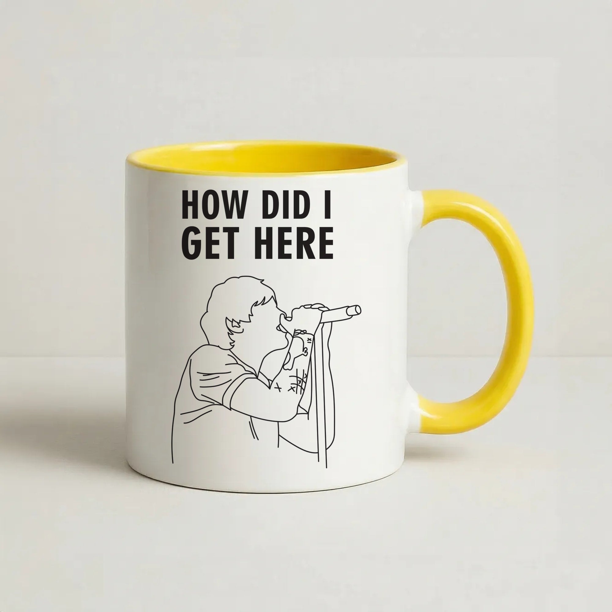 How Did I Get Here Outline Coffee Yellow Mug
