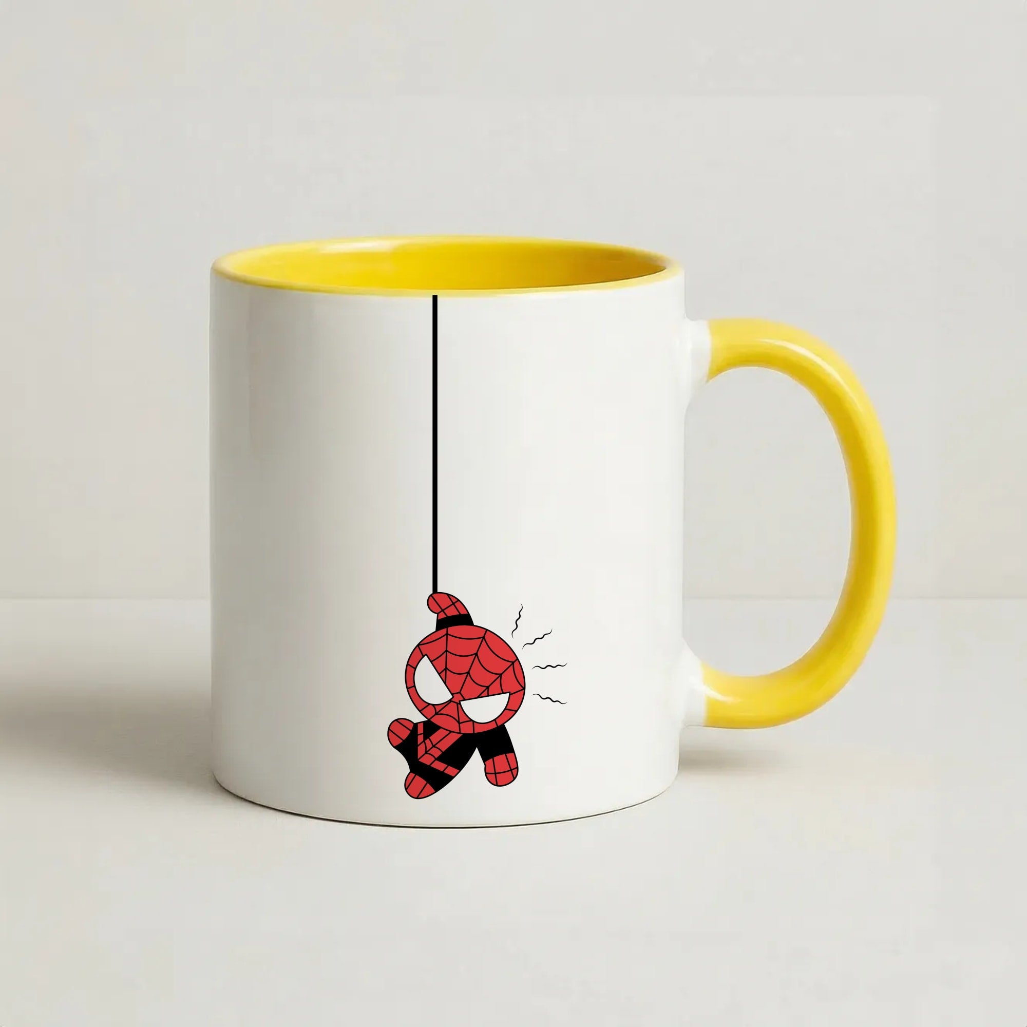 Gray Hanging Spider Hero Coffee Yellow Mug
