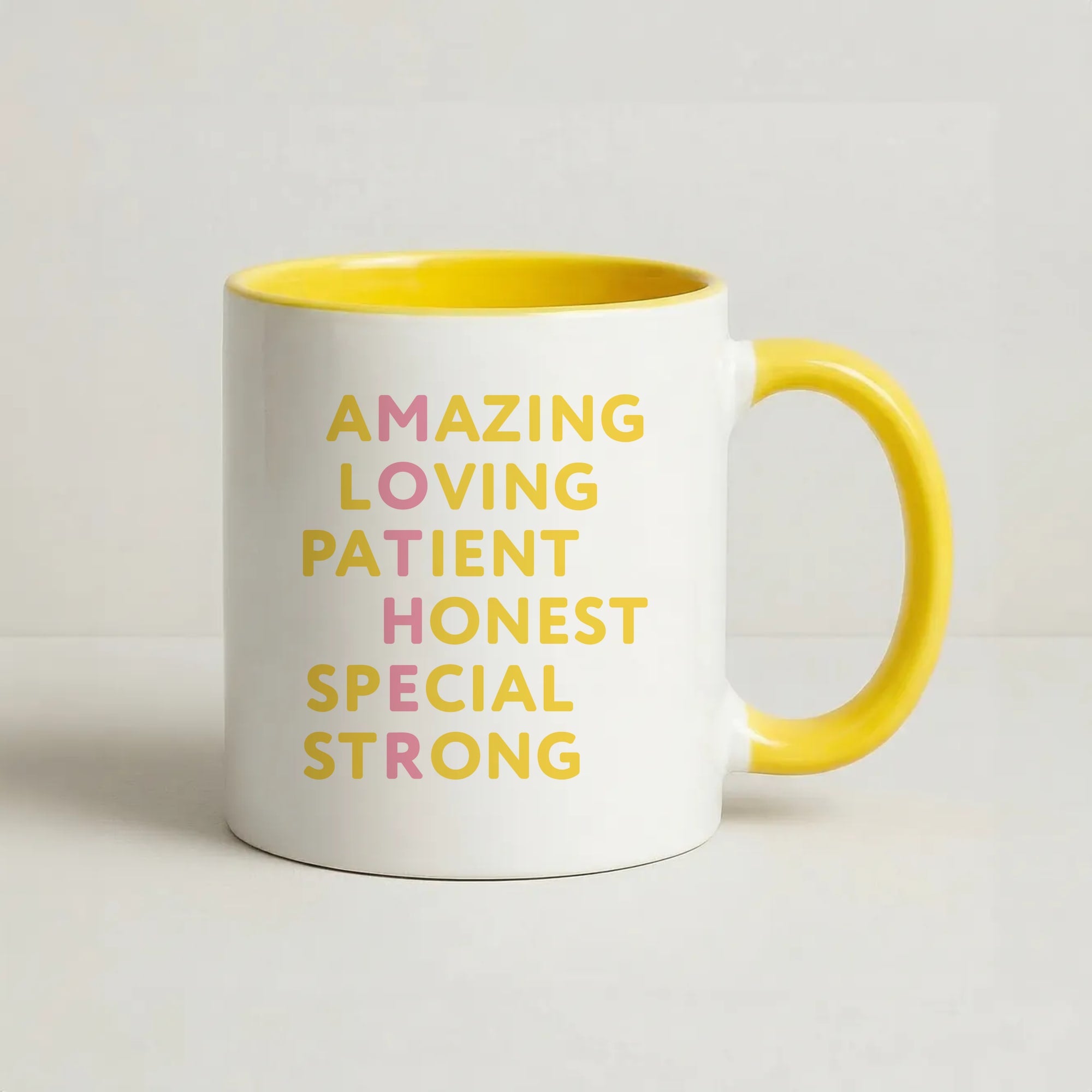Mother Anagram Coffee Yellow Mug