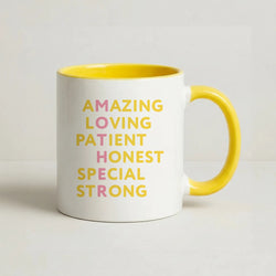 Mother Anagram Coffee Yellow Mug