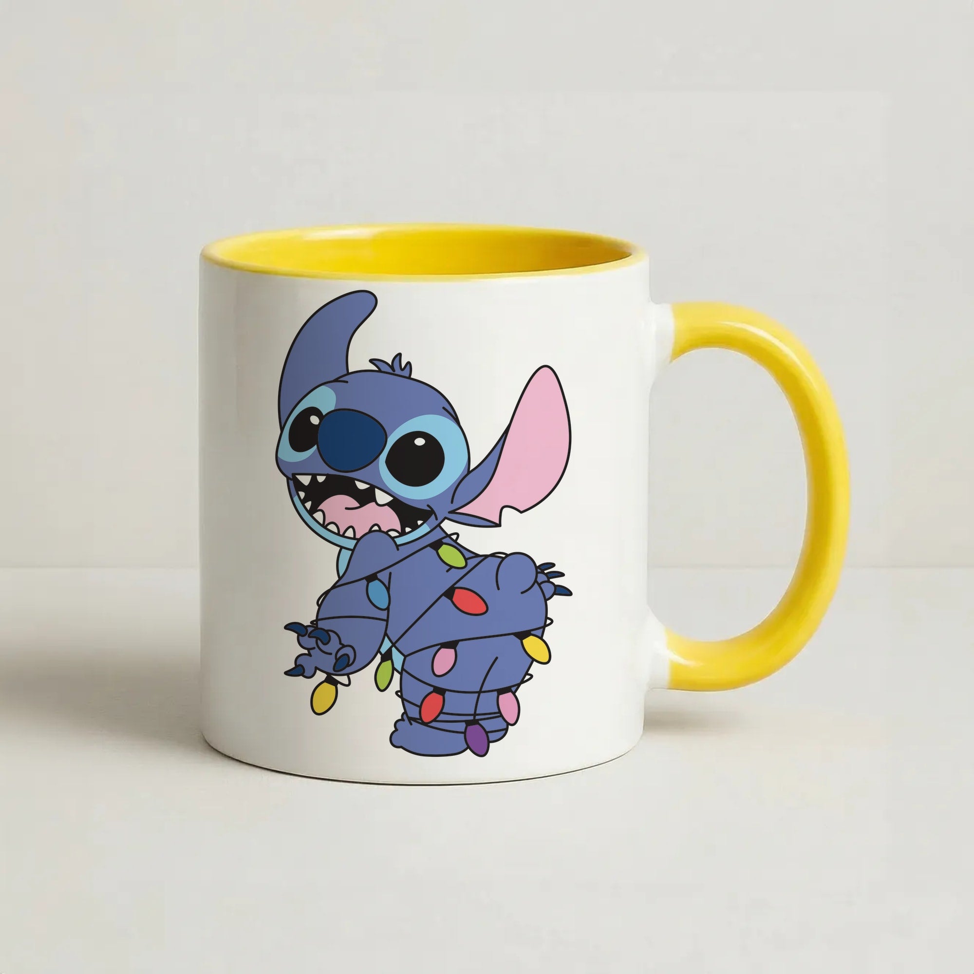 Cute Blue Alien Fairylights Coffee Yellow Mug