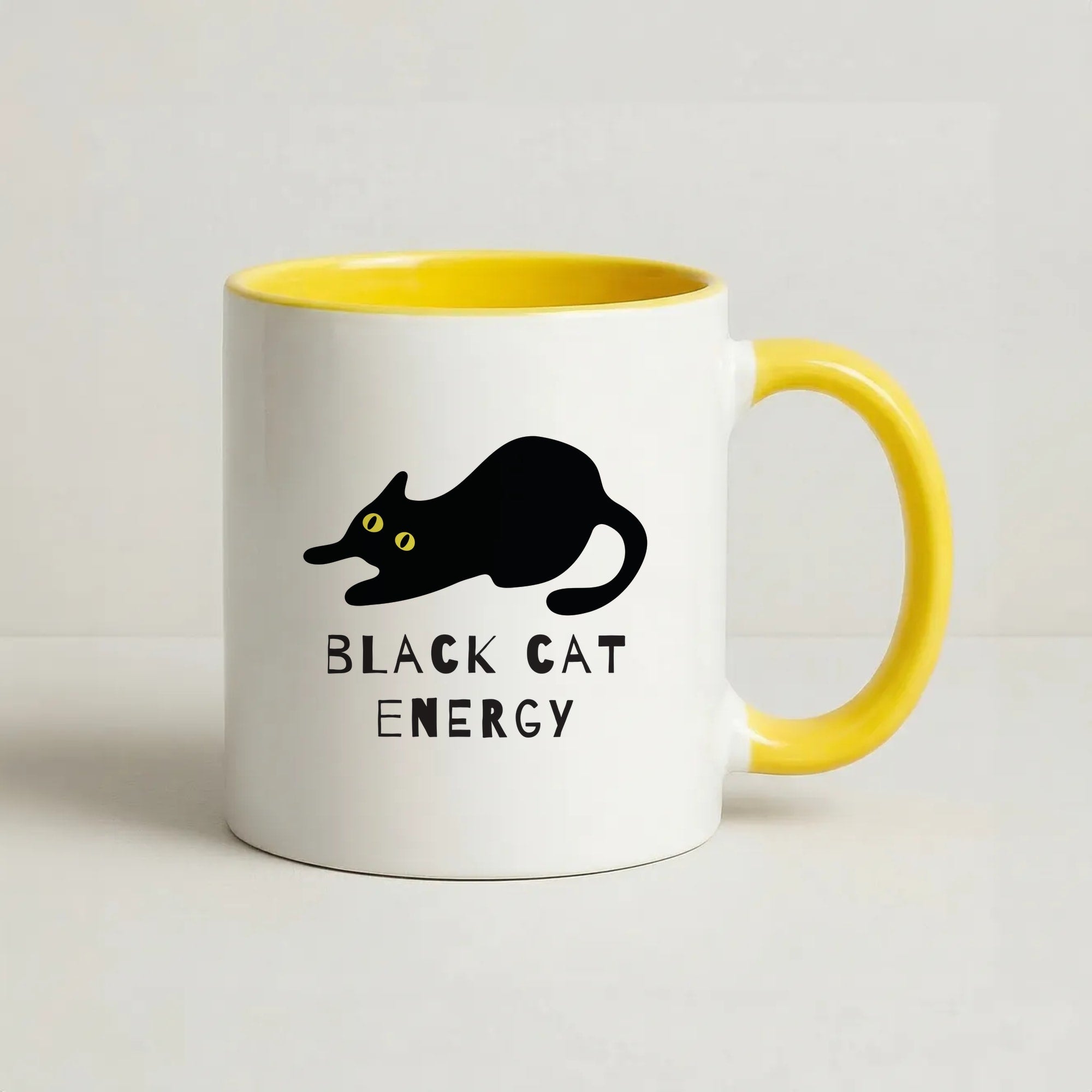 Black Cat Energy Coffee Yellow Mug