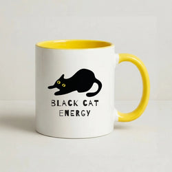 Black Cat Energy Coffee Yellow Mug