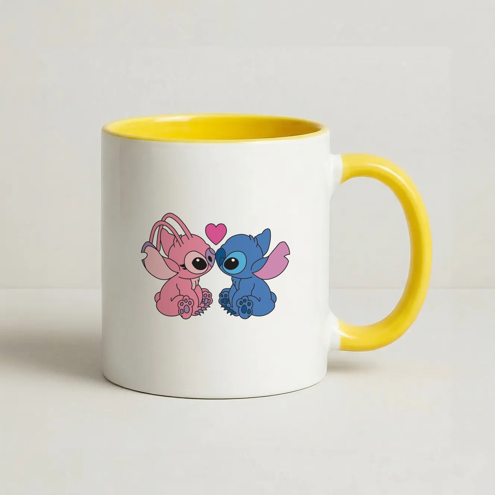 Angel And Blue Alien - Black Alien Coffee Yellow Mug