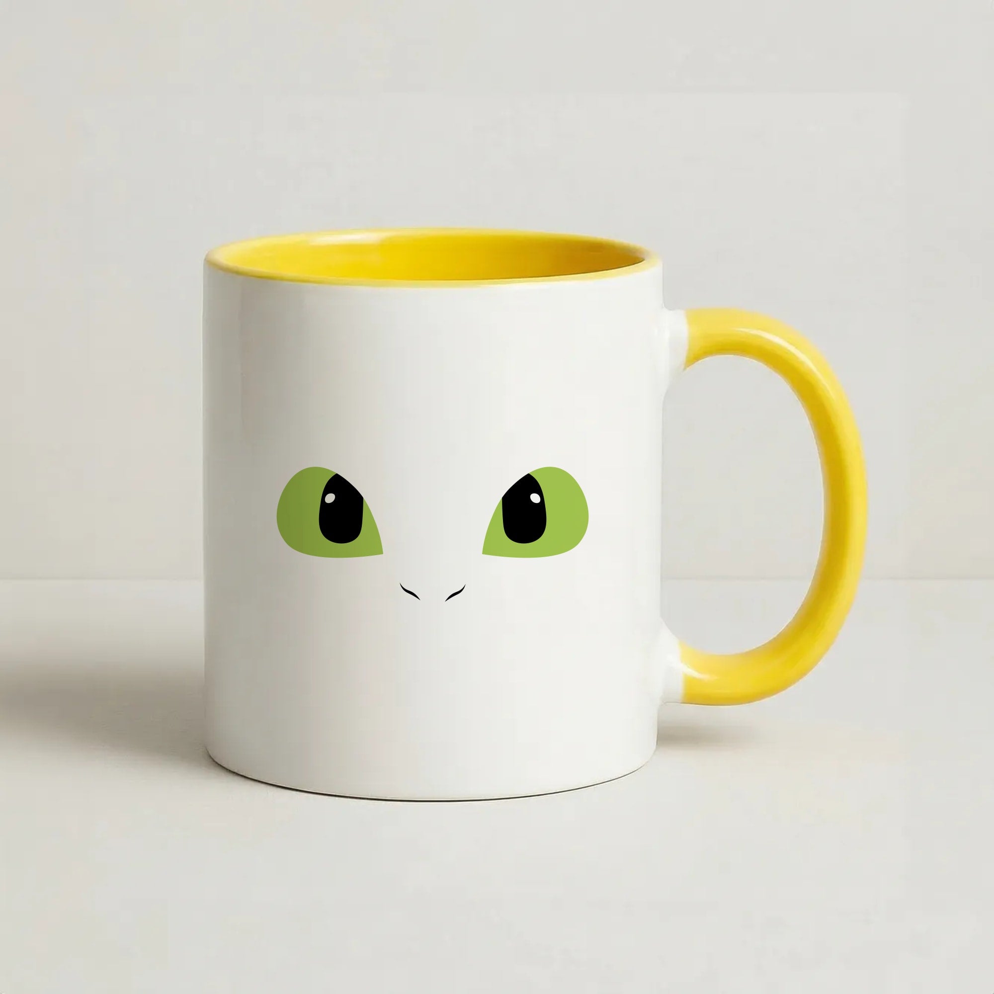 Black Fury Dragon Face Coffee Yellow Mug