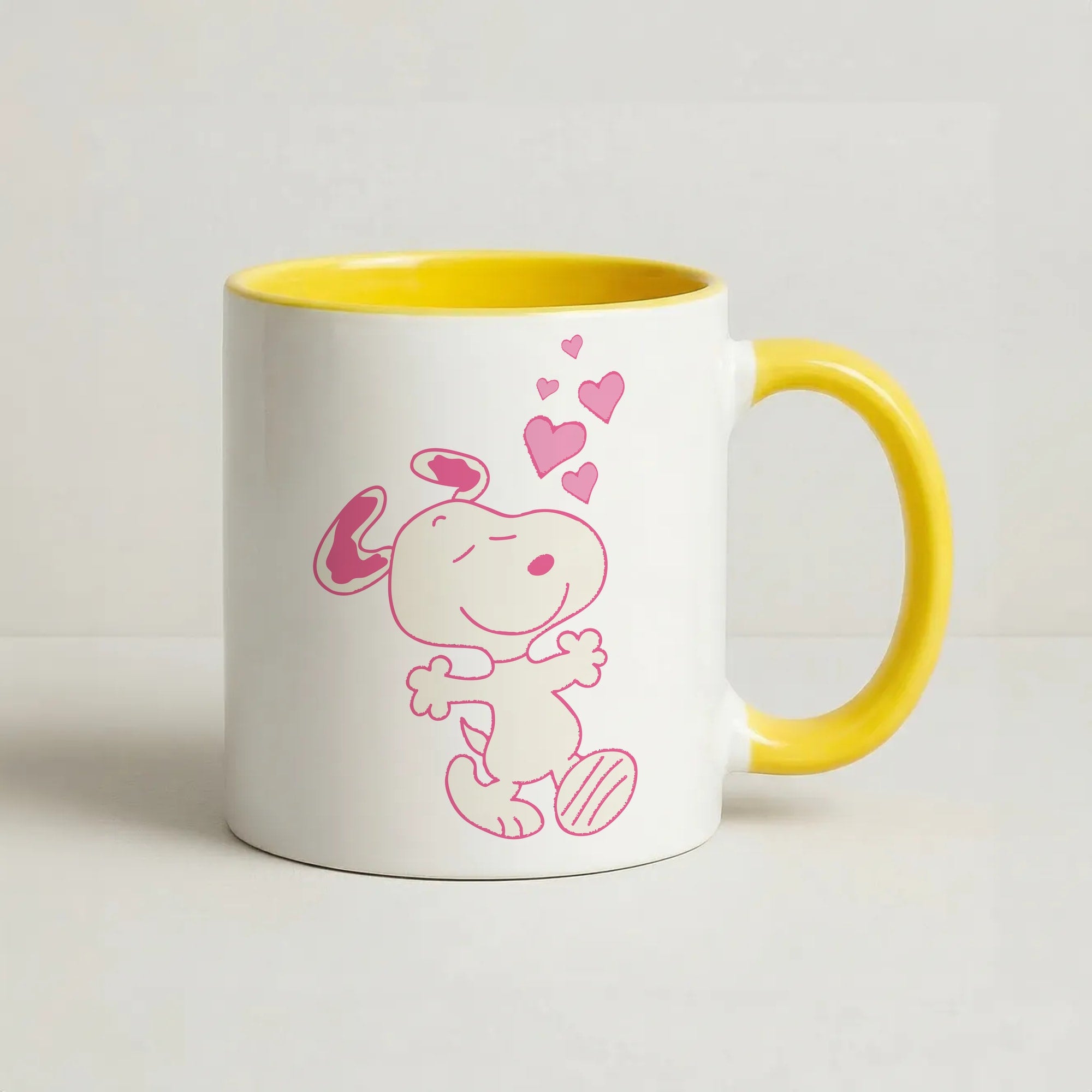 Cartoon Beagle Valentine Hearts Pattern Coffee Yellow Mug