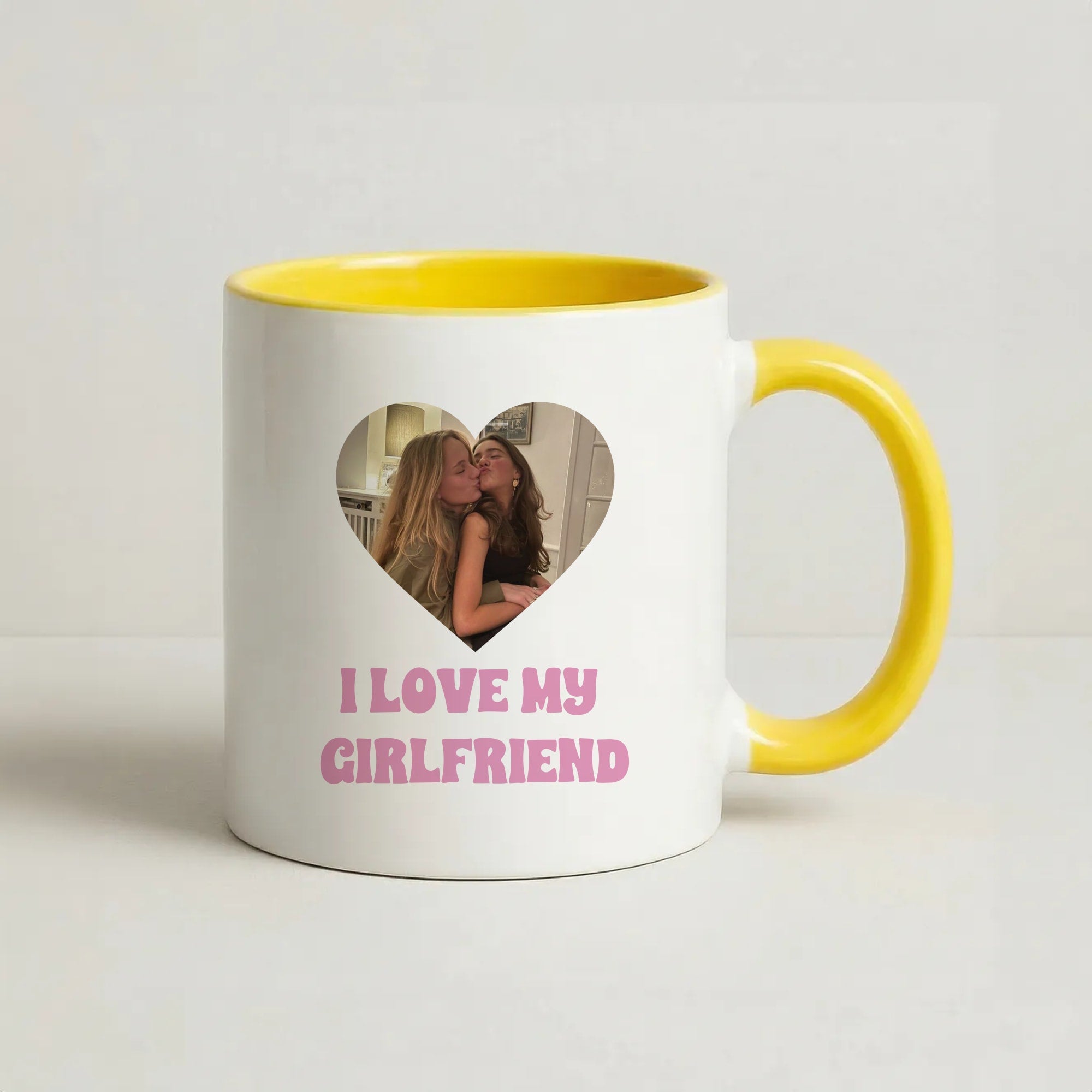 I Love My Girlfriend - Personalised Couples Coffee Yellow Mug