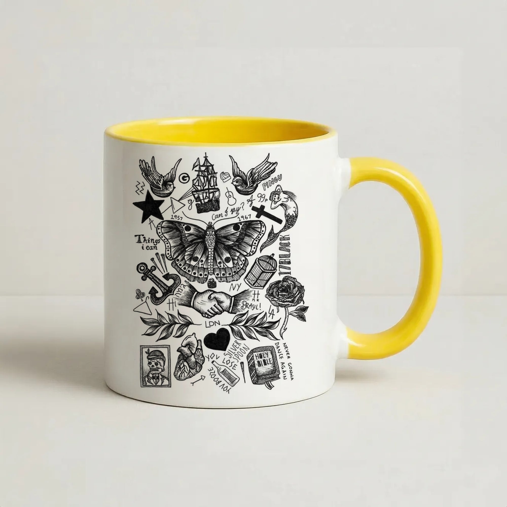 Harry Tattoos Coffee Yellow Mug