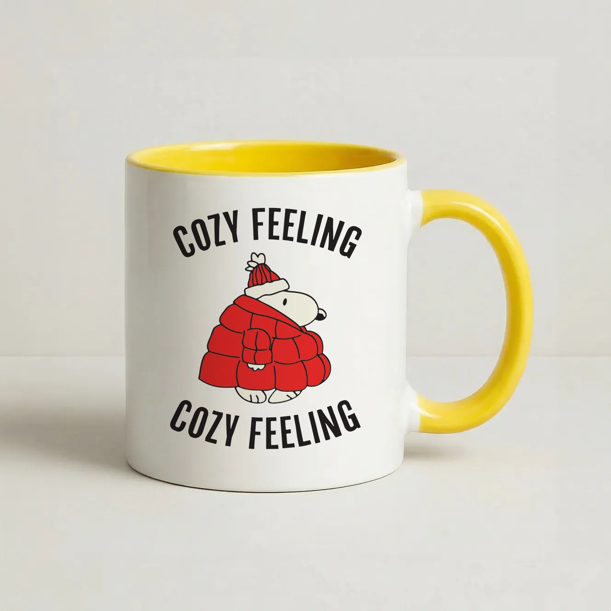 Cozy Feeling Cartoon Beagle Puffer Jacket Coffee Yellow Mug