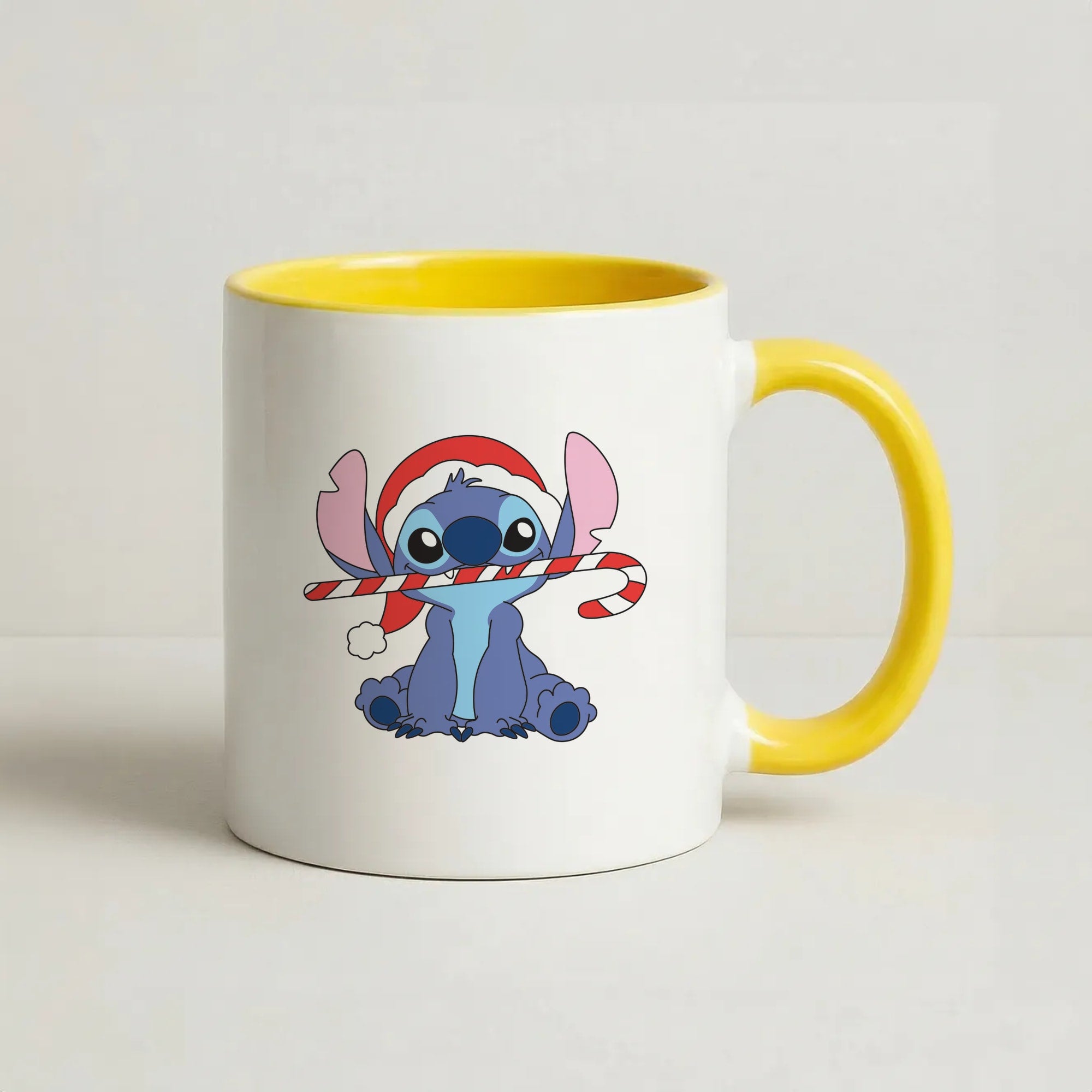 Cute Blue Alien Candycane Coffee Yellow Mug