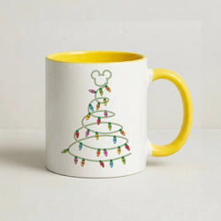 Cartoon Mouse Christmas Tree Lights Coffee Yellow Mug