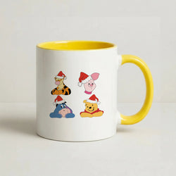 Bear, Tiger, Donkey and Pig Pattern Christmas Coffee Yellow Mug