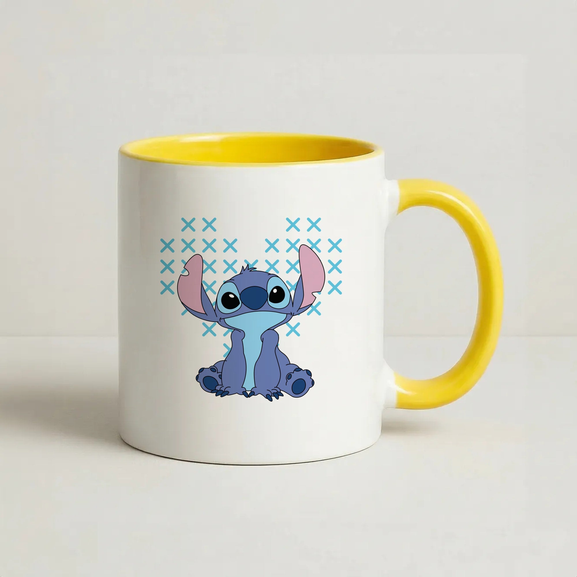 Blue Alien Hearts Coffee Yellow Mug