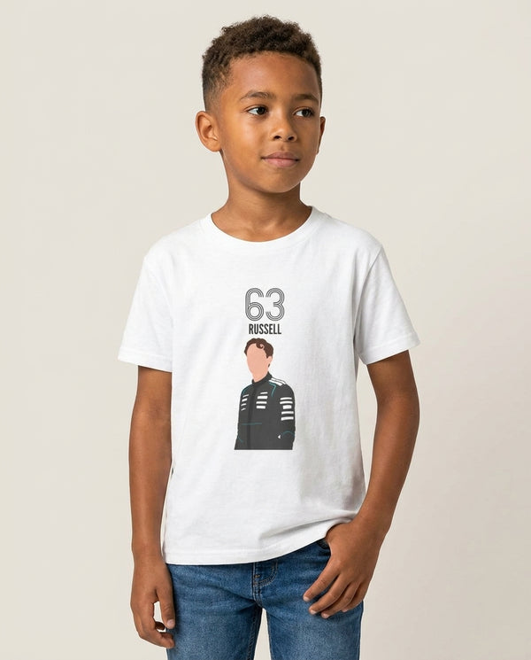 Russell 2026 Kids T-Shirt — White Front, worn