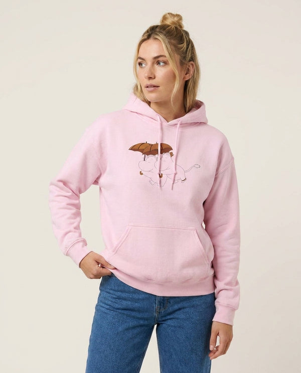 Moom Umbrellas Hoodie — Pink Front, worn