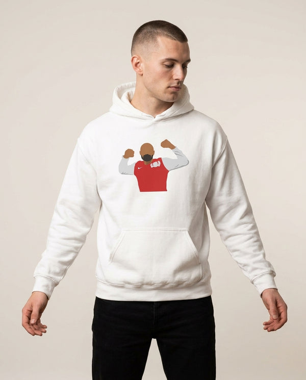 Henry - Football Hoodie — White Front, worn