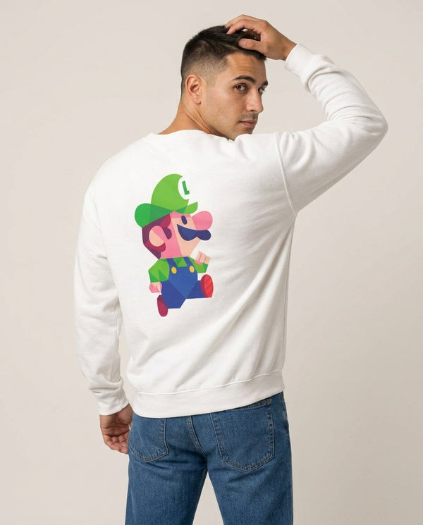Running Luigi - Mario Sweatshirt — White Back, worn