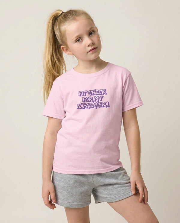 Fit Check Kids T-Shirt — Pink Front, worn