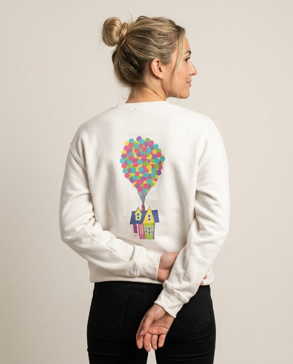 House Up Sweatshirt — White Back, worn