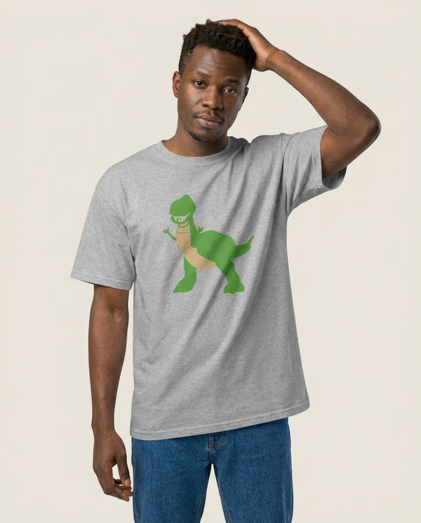 Rex T-Shirt — Grey Front, worn