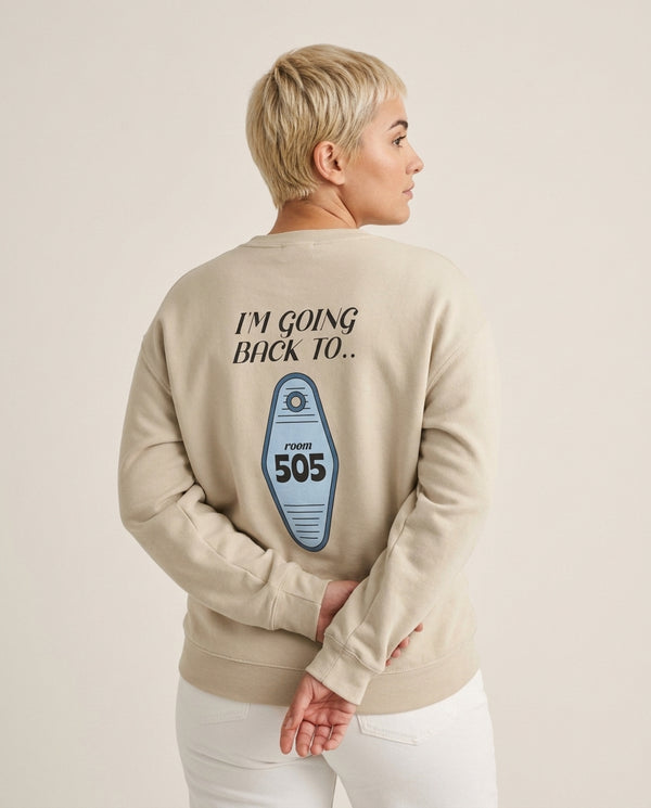 I'm Going Back To 505 Keyring Sweatshirt — Sand Back, worn