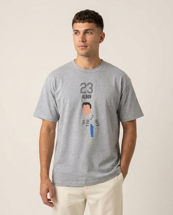 Albon 2026 T-Shirt — Grey Front, worn