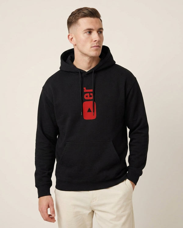 YouTuber Hoodie — Black Front, worn