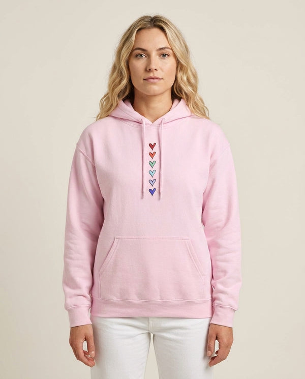 Love Heart Line Hoodie — Pink Front, worn