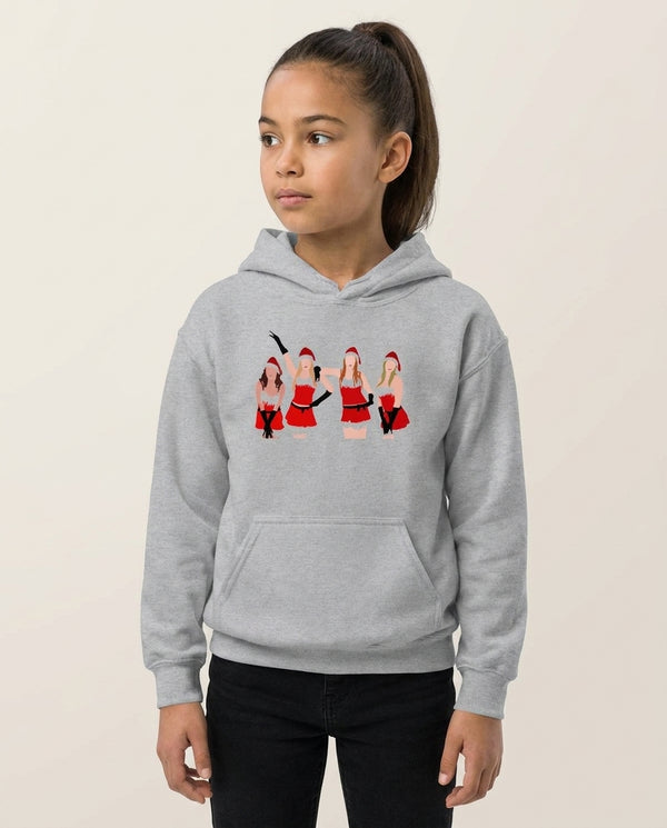 Meanies Christmas Kids Hoodie — Grey Front, worn