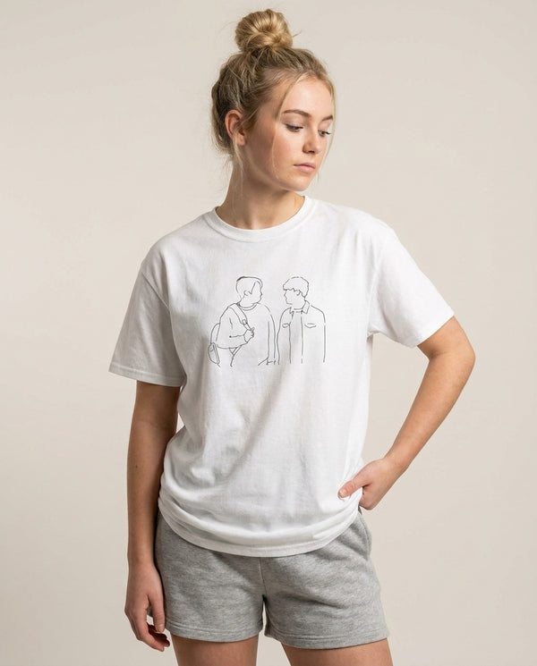 Outline - Heart TV T-Shirt — White Front, worn