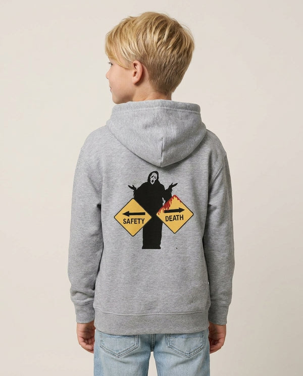 Safety Or Death - Scream Kids Hoodie — Grey Back, worn
