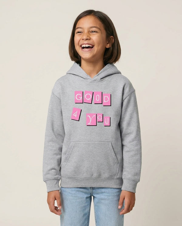 Well Good For You - Olivia Kids Hoodie — Grey Front, worn
