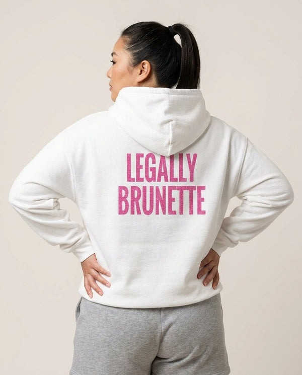 Legally Brunette Hoodie — White Back, worn