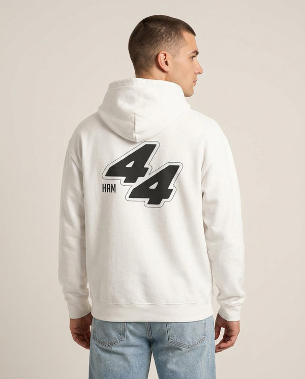 Dark Red Retro 44  Hoodie — White Back, worn