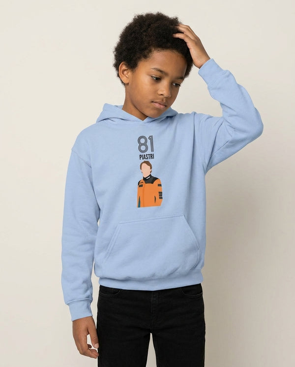 Piastri 2026 Kids Hoodie — Blue Front, worn