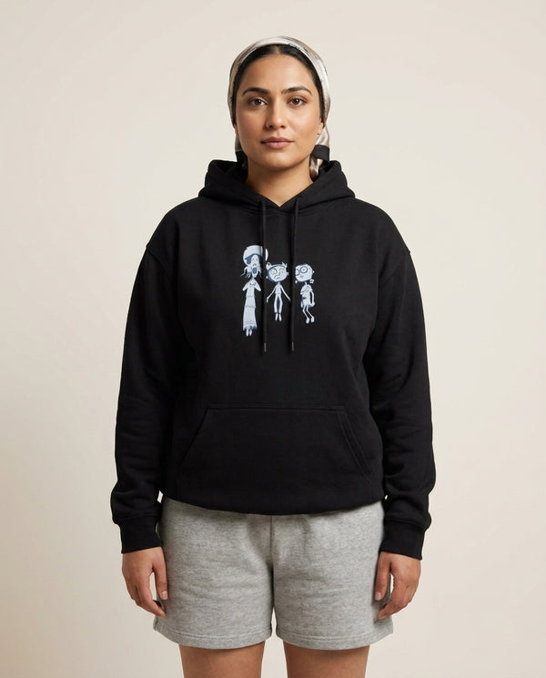 Cor Outline Hoodie — Black Front, worn