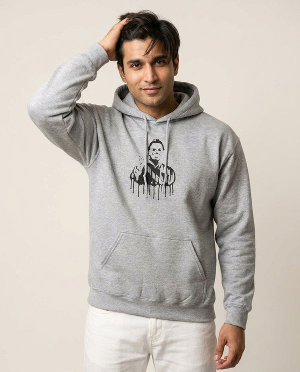 Black & White - Myers Hoodie — Grey Front, worn