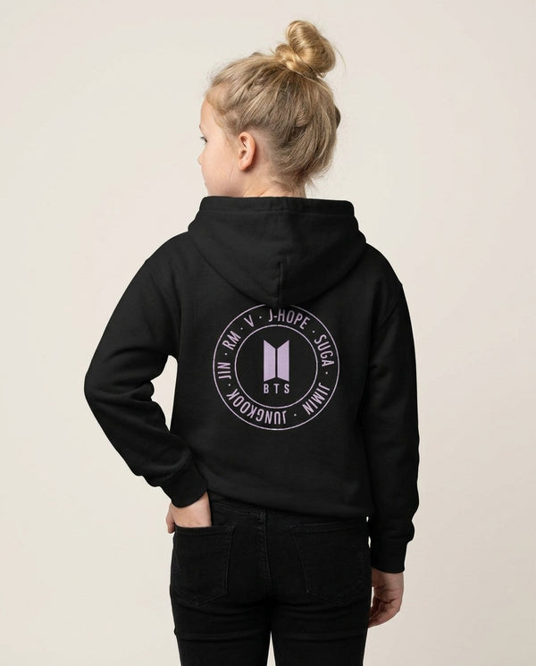 Galaxy Logo - BTS Kids Hoodie — Black Back, worn