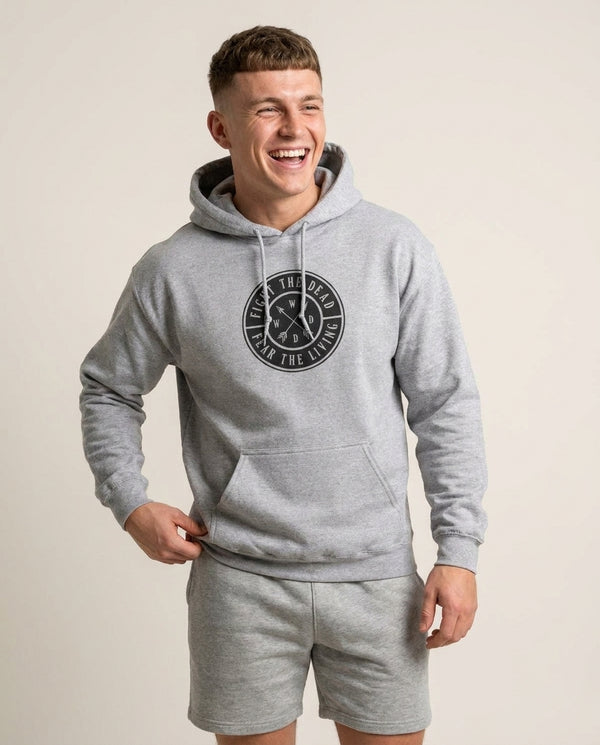 Fight The Dead, Fear The Living - TWD Hoodie — Grey Front, worn