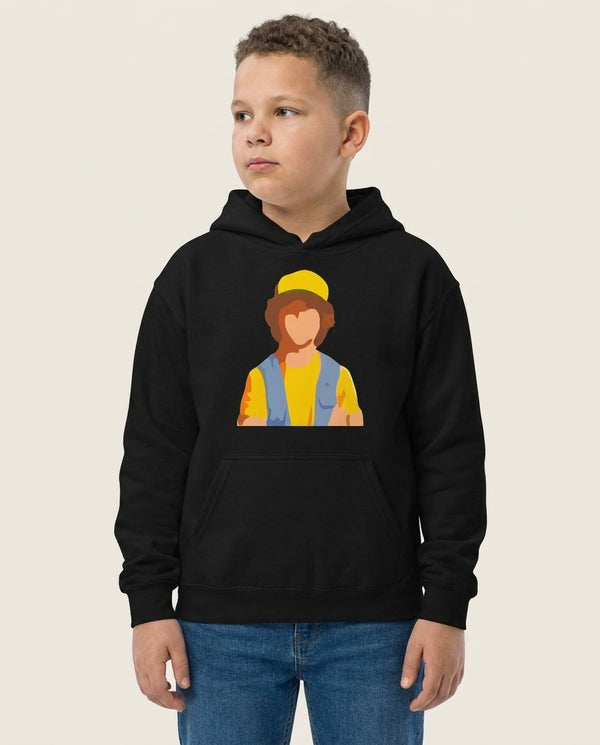 Faceless Dustin - Stranger Things Kids Hoodie — Black Front, worn