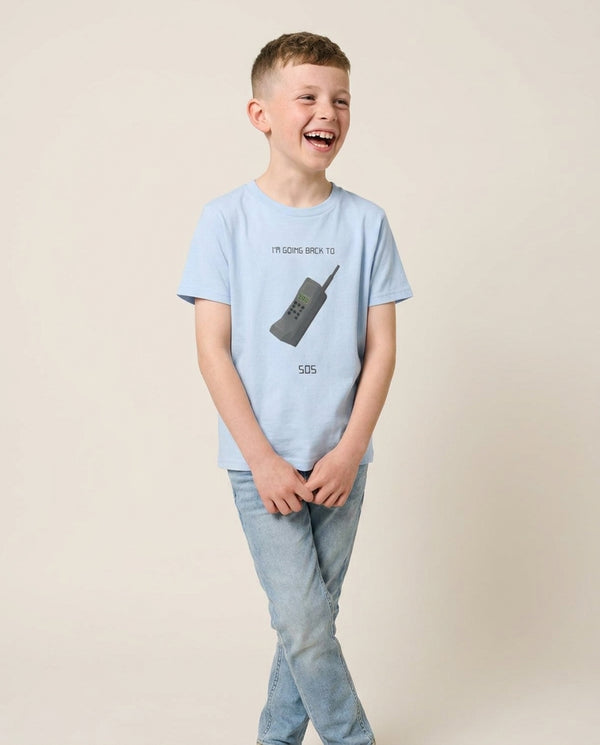 I'm going back to 505 Kids T-Shirt — Blue Front, worn