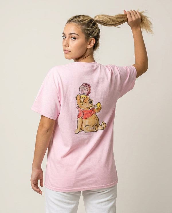 Winnie Sketch T-Shirt — Pink Back, worn