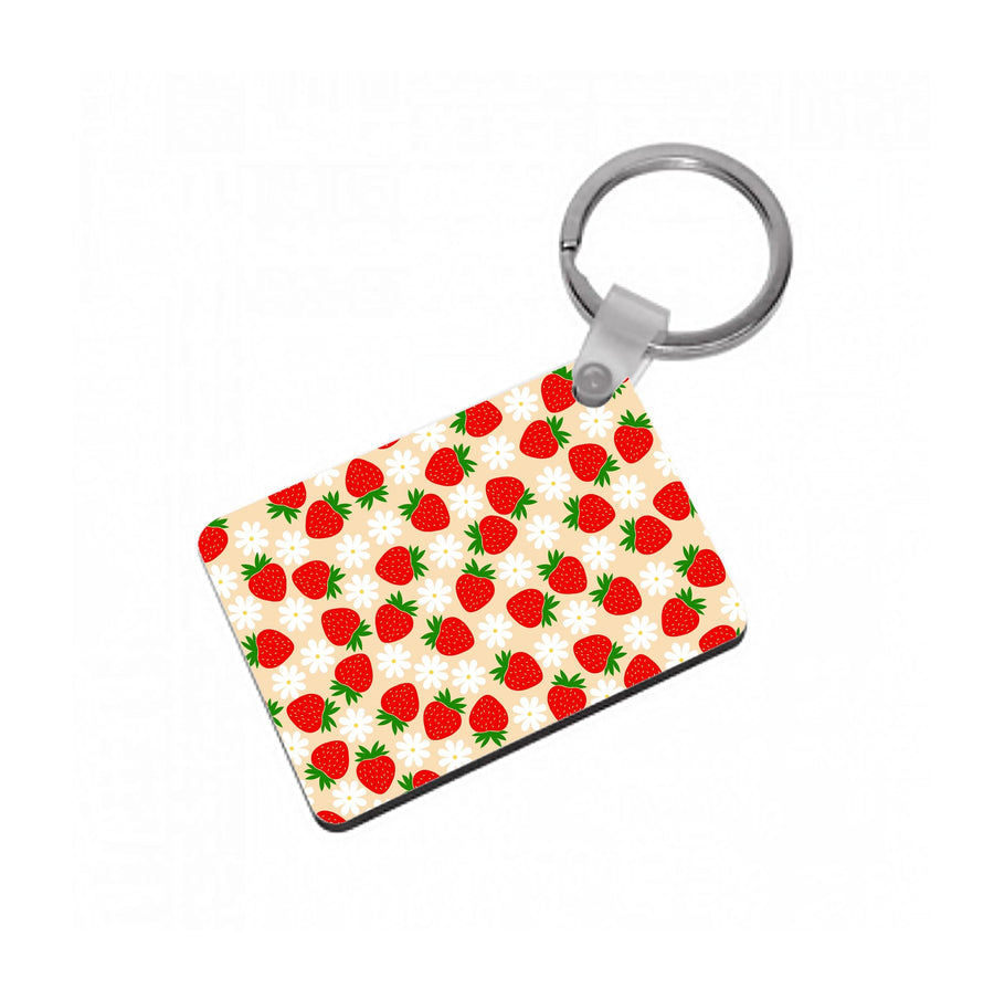 Strawberries and Flowers - Spring Patterns Keyring