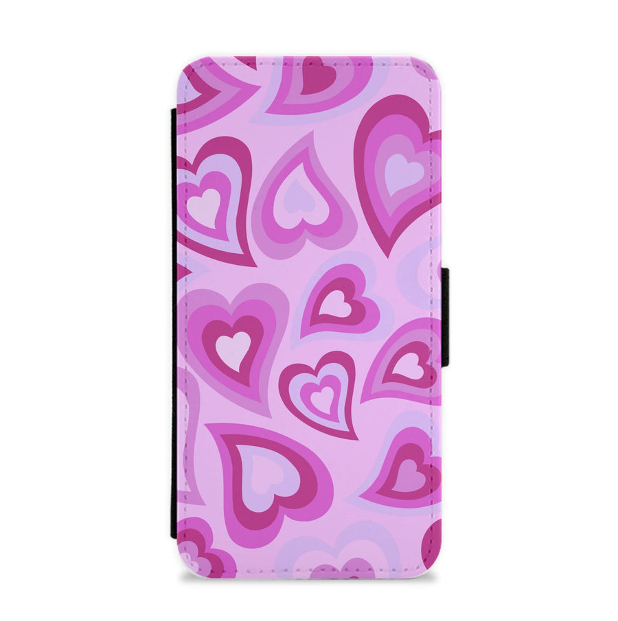 Pink Hearts - Trippy Patterns Flip / Wallet Phone Case