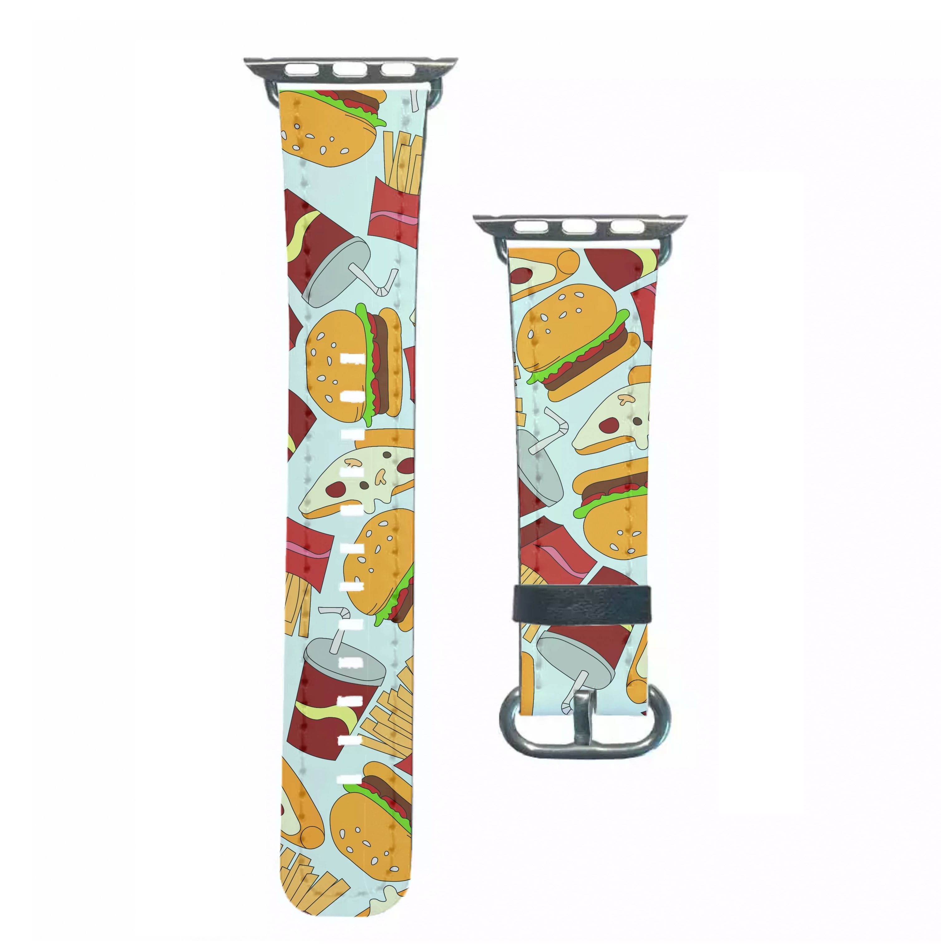 Burgers, Fries And Pizzas - Fast Food Patterns Apple Watch Strap