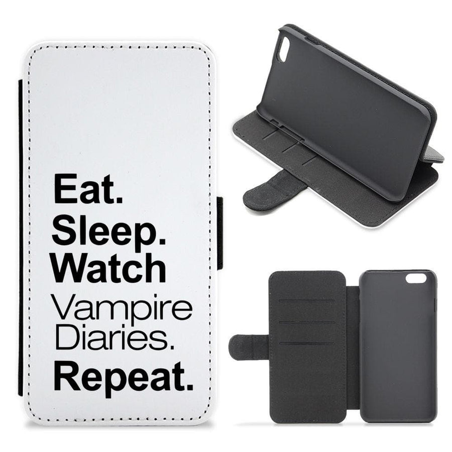 Eat Sleep Watch Vampire Diaries Repeat Flip / Wallet Phone Case - Fun Cases