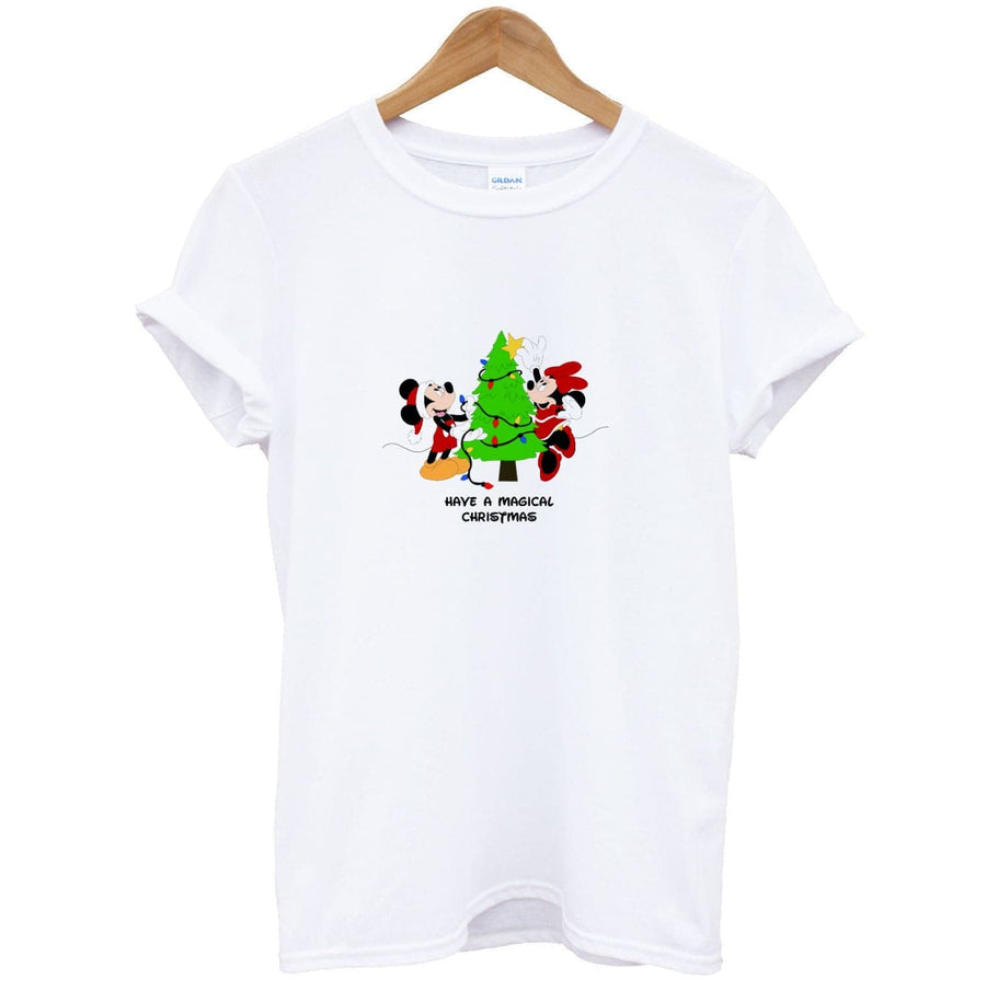 Festive Mickey And Minnie Mouse - Christmas  T-Shirt