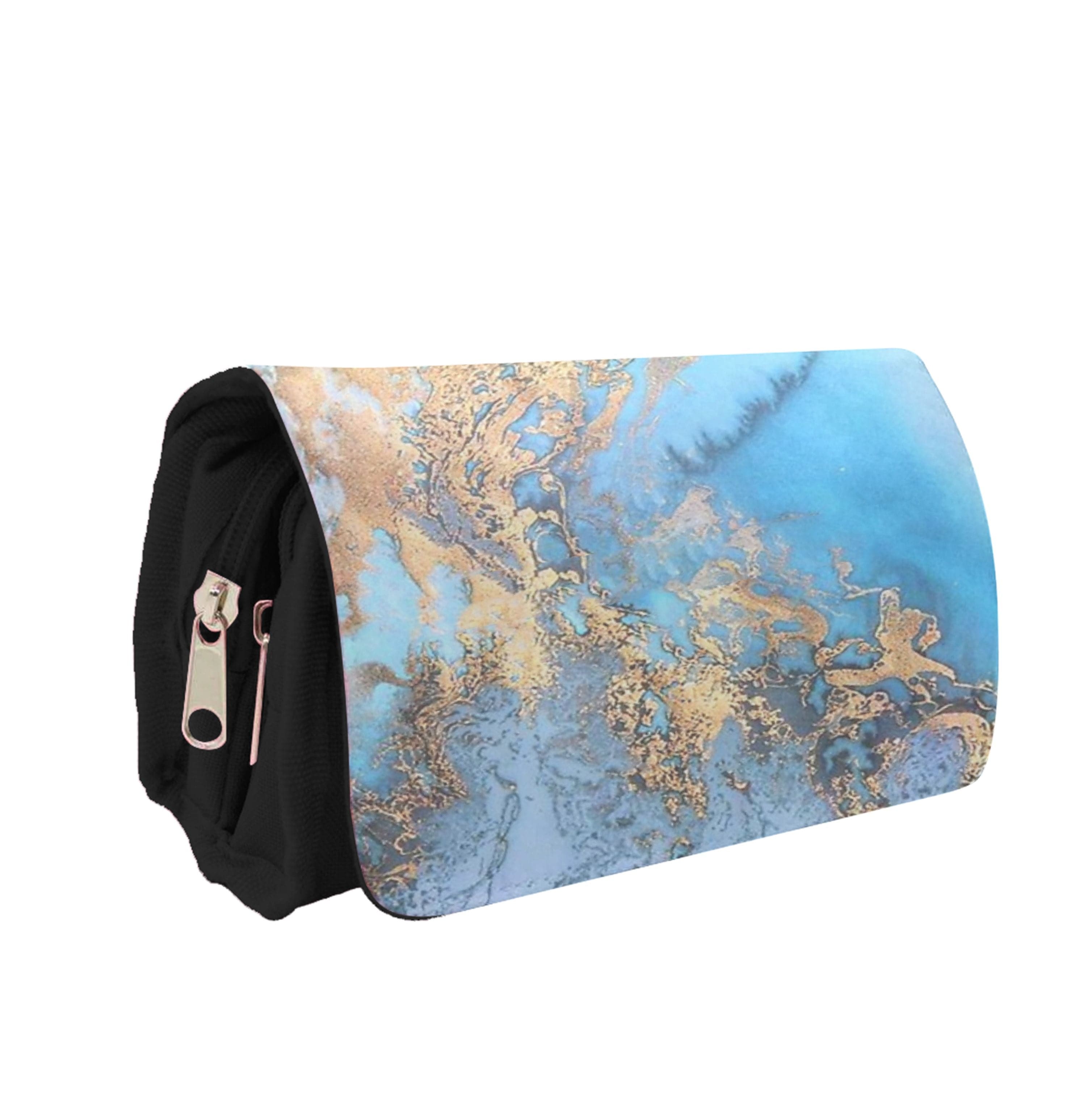 Sea Blue and Gold Marble Pencil Case